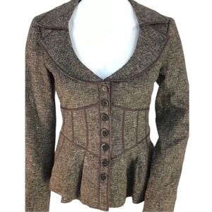 Nanette Lepore Chocolate Brown Tweed Fitted Blazer 40s 50s WhimsyGoth Size 10